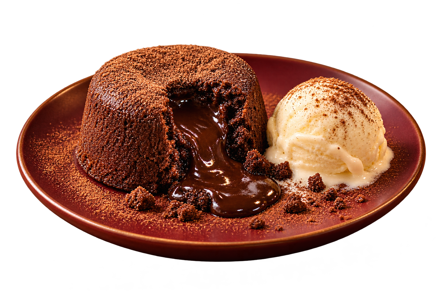 Chocolate molten lava cake with vanilla ice cream